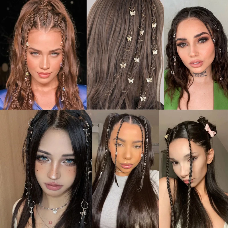 LUPU 2pcs Braided Hair Extensions Wig with BB Clip 18inch Synthetic Clip-on Hair piece with Accessories False Hair for Women Use