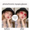 0~-600 Myopia Photochromic Glasses Women Diamond Studded Oversized Square Anti Blue Light UV-proof Finished Glasses with Degree 4