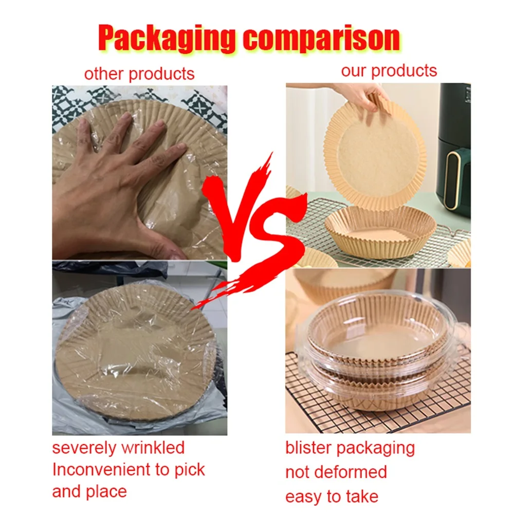 Description Picture 4 of item50pcs Non-Stick Disposable Air Fryer Liners  Parchment Paper for Baking Roasting Microwaving Oil Water Proof Blister Packaging