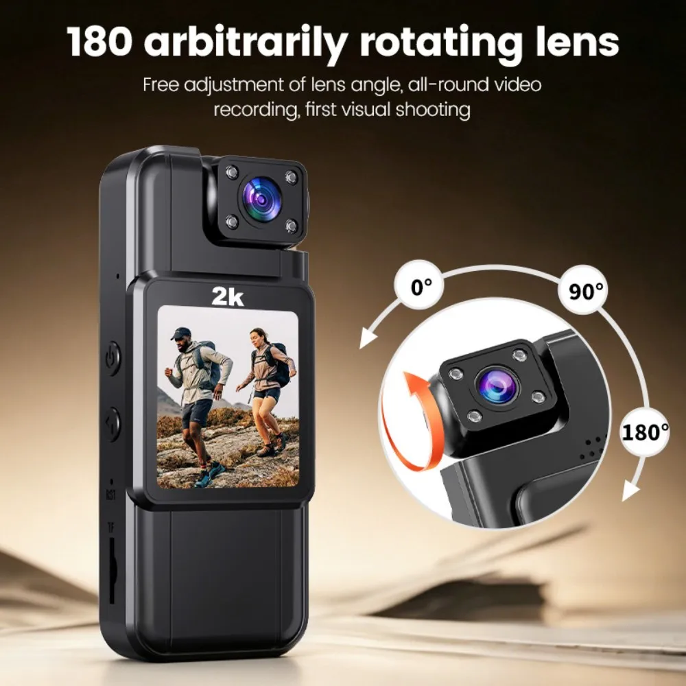 KEBIDUMEI Telecamera Portatile per il Corpo 2K 180° ° Mini Videocamera Sportiva con Lente Rotante per Bici, Moto e Auto, Registratore Video per Ciclismo e Guida - immagine 2