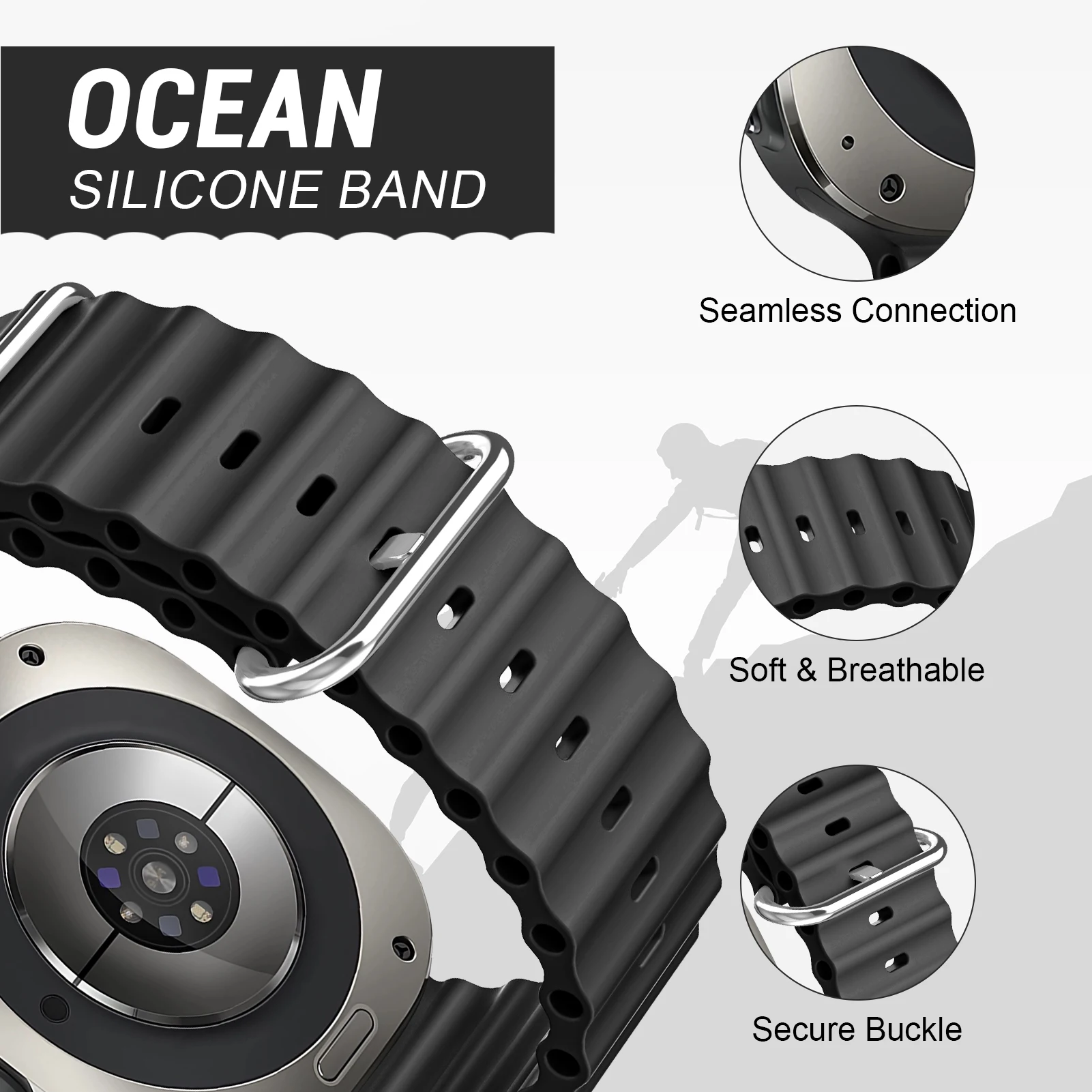 Ocean Band Sport Silicone Bracelet Strap, 47mm,