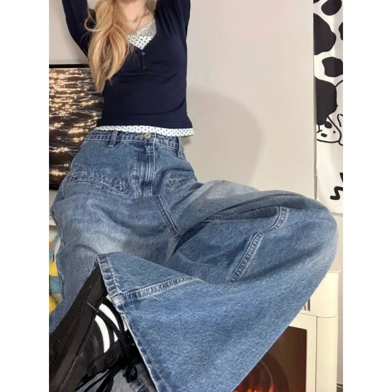 Deeptown Vintage Y2k Jeans Spring 2024 Woman Oversize Denim Pants Korean Style Fashion Harajuku Streetwear Wide Leg Trousers