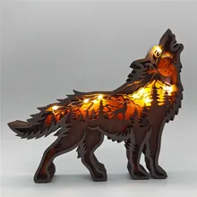 Home Decoration Wooden Hollowed Small Wolf LED Light Cute Desktop Ornaments Home Decor Accessories