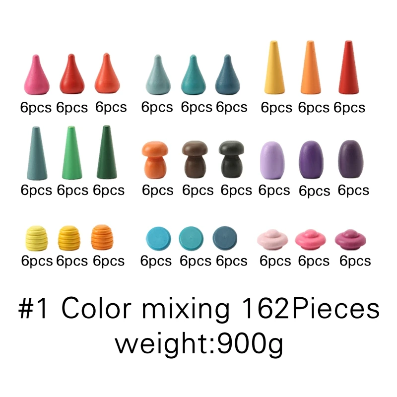 Wooden Rainbow Stones Building Blocks Colorful Wood Toy Block Stacker Balancing Games Montessori Educational Toys for Children