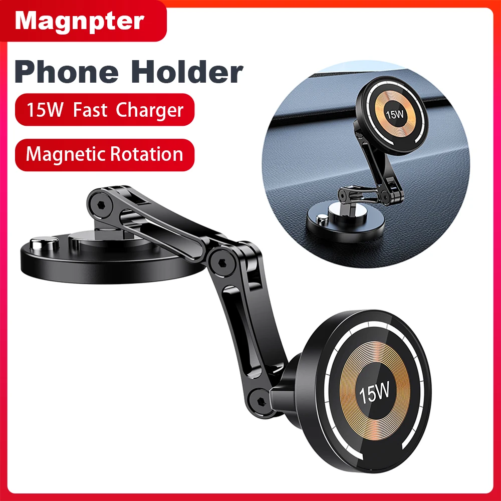 Magnetische Auto-Handyhalterung mit kabellosem Ladegerät, drehbarer Magsafe-Halterung, schnelles Laden für iPhone 17 16 15 14 Samsung – Detail 1
