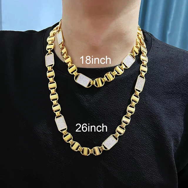 CUC 14mm Square Clustered Cuban Chain Necklace For Men Women HipHop Link Gold Color Iced Out Zirconia Fashion Rock Jewelry Gift 3