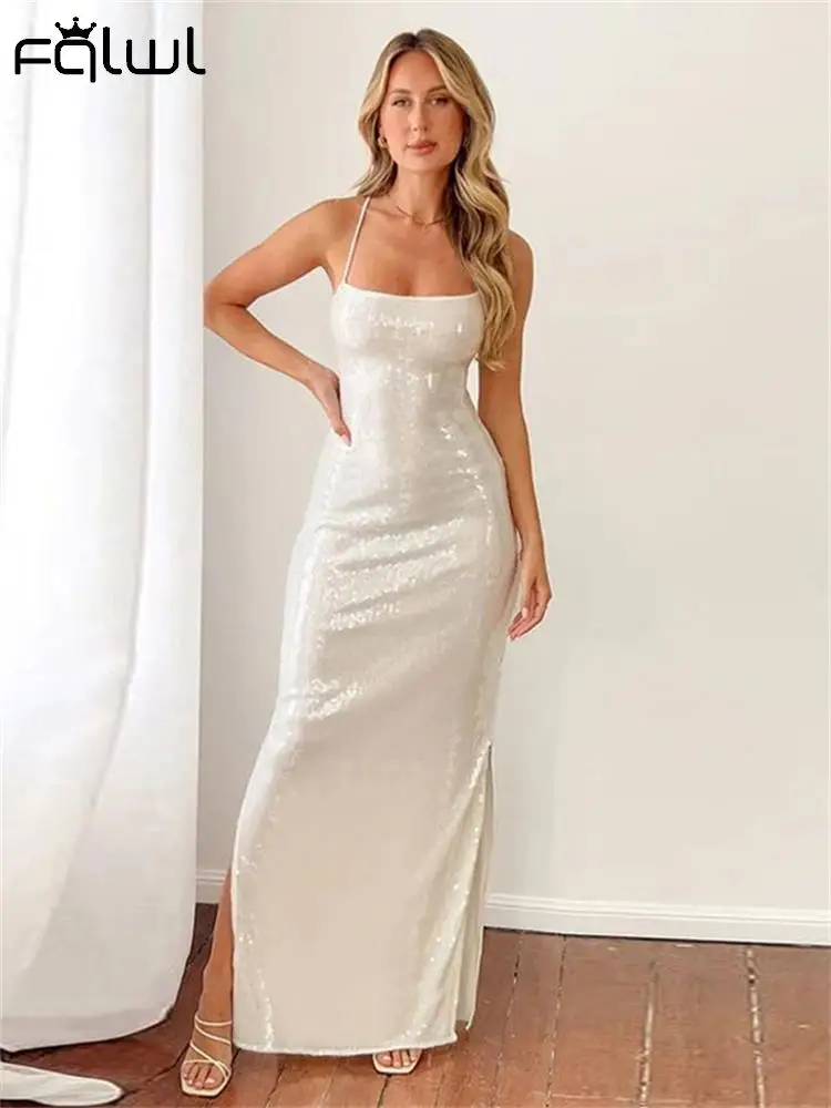 

Habbris Fall White Sexy Backless Fashion Slip Long Dress Elegantl Prom Clothing For Woman Fashion Sleeveless Bodycon Maxi Dress