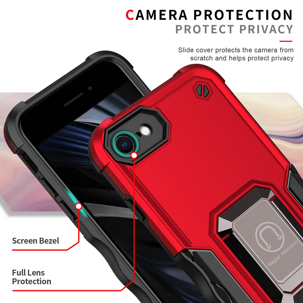 KEYSION Shockproof Armor Case for iPhone SE 2022 8 Plus Silicone+PC Ring Stand Phone Back Cover for Apple iPhone SE 2020_voghion.com
