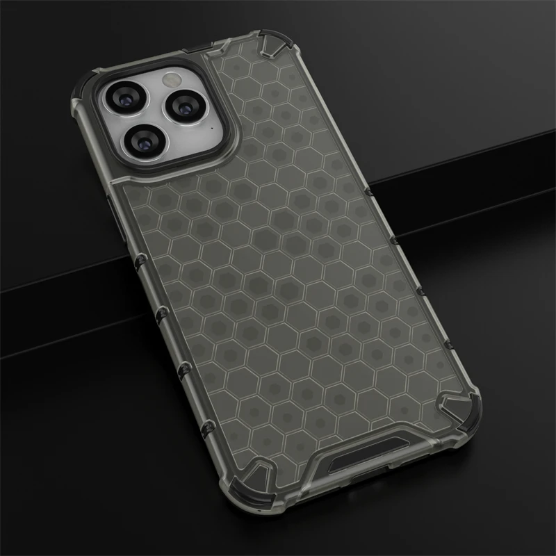 Honeycomb Clear Stødsikkert Etui Til Hybrid TPU Transparent Armor Cover iPhone 7 8 Plus 11 12 13 14 15 Pro Max_voghion.com