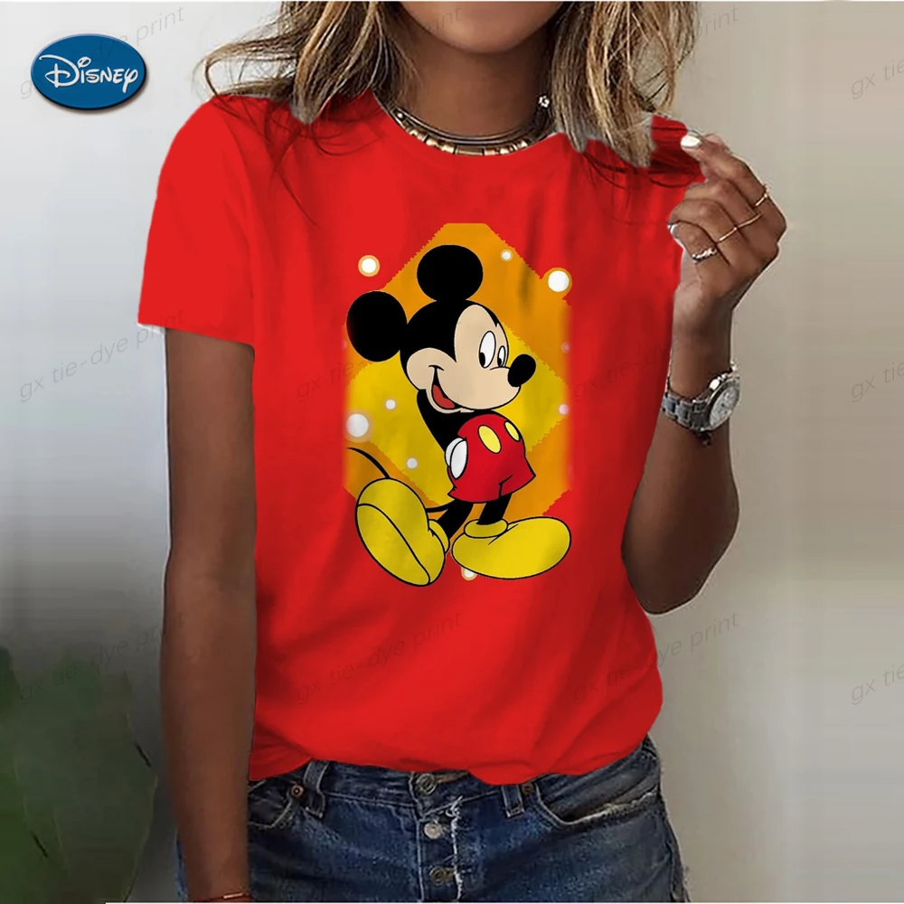 

Fashion Women's New Summer O-Neck Short-Sleeve Shirt Disney Minnie Mickey Mouse 3D Print T-Shirt Casual Loose Street Clothing