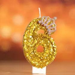 Elegant Gold Crown 3D Number Candle for Birthday Cake and Party Décor (6)