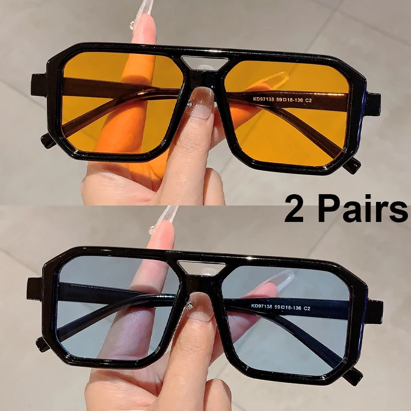 2 Paar quadratische Vintage-Sonnenbrillen für Herren, schick, Retro, Doppelbrücke, Farbverlauf, Outdoor-Sonnenbrillen, Damen, lässig, Urlaubsdekoration, Sonnenbrille
