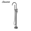 Gunmetal Freestanding Bathtub Faucet Set Floor Mounted Mixer Hot & Cold Shower System 2 Modes Handheld Shower &Round Spout 2