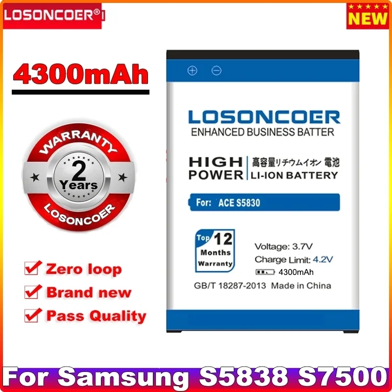 

4300mAh Battery For Samsung Galaxy Ace Plus S5830I S7500 S5830 B7510 i569 S6802 i579 i619 S5660 S6102 S6108 S5838 EB494358VU