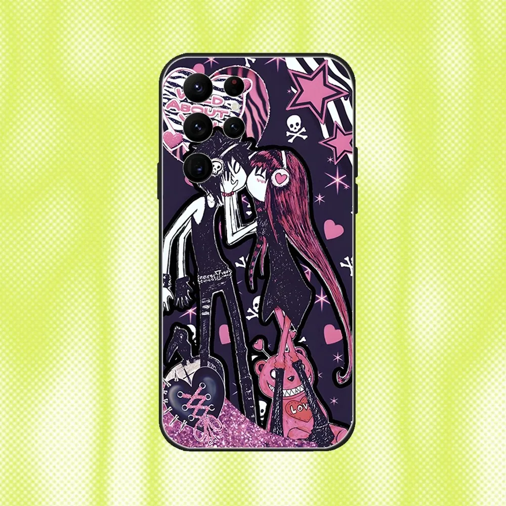 Chic Emo Goth Black Soft Phone Case - Stylish and Adorable Design