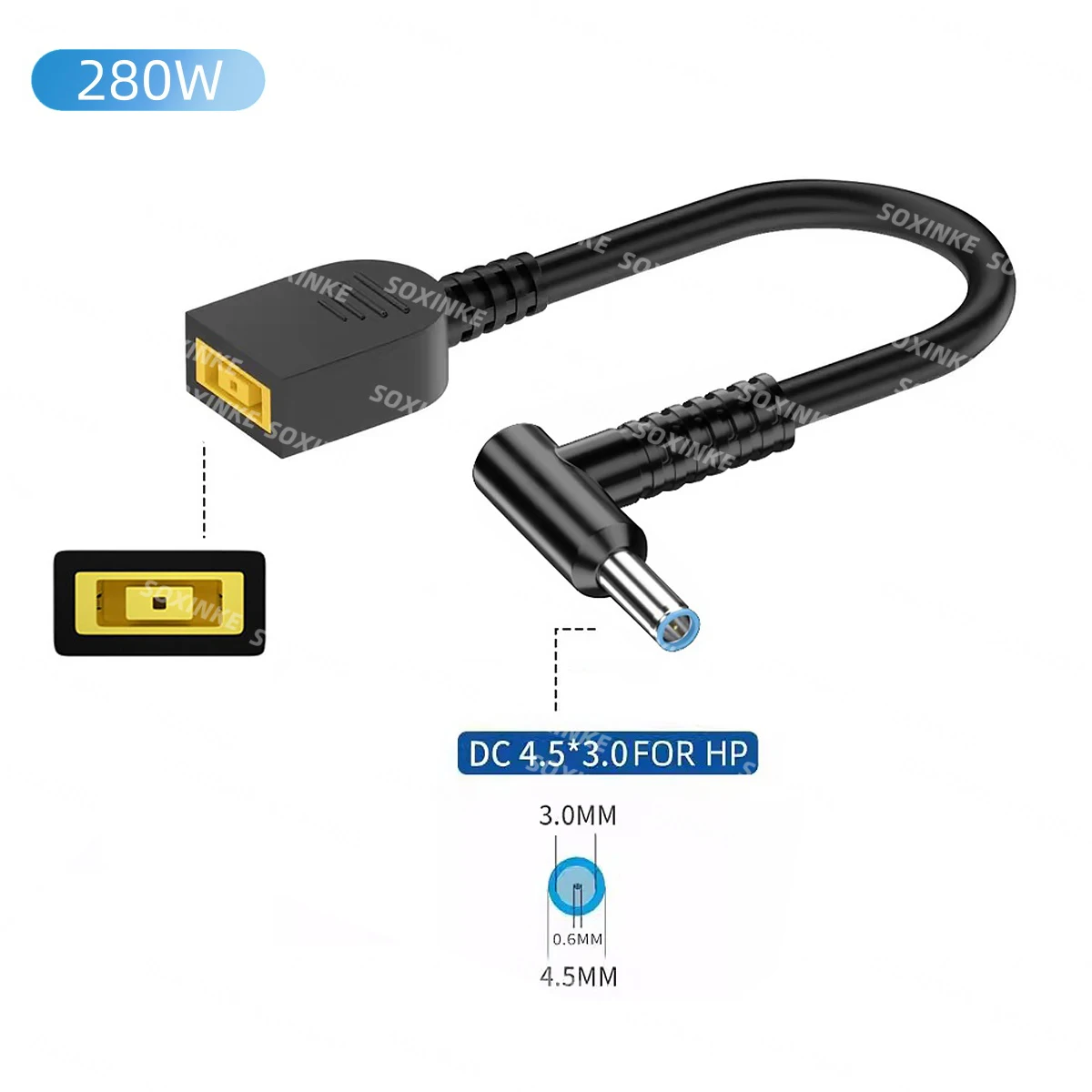 Square Female to DC Male Jack Plug Power Converter Adapter Cable, 15cm