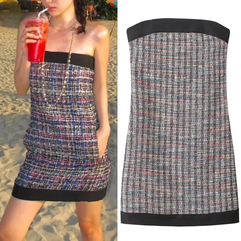 

TRAF Sexy Short Dress Woman Straight Neck Fitted Mini Dresses Chic Off Shoulder Evening Dress Aesthetic Slim Strapless Vestidos