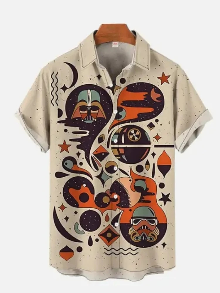 Cartoon Animated Characters Summer Classic Style Patchwork Retro Hawaii Shirt Colorful Geometric Color Print Short Floral Blouse 1