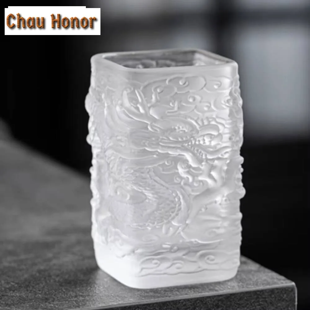 High End Dragon and Phoenix Glass Tea Cup Handamde Azure Stone Master Cup Couple Water Mug Small Chazhan Kung Fu Tea Set Gifts