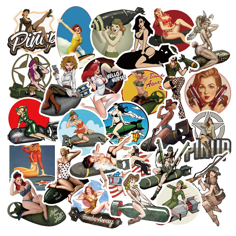 

10/30/50PCS Retro World War II Sexy Pin Up Girl Stickers Aesthetic DIY Car Motorcycle Luggage Laptop Decoration Decals Sticker