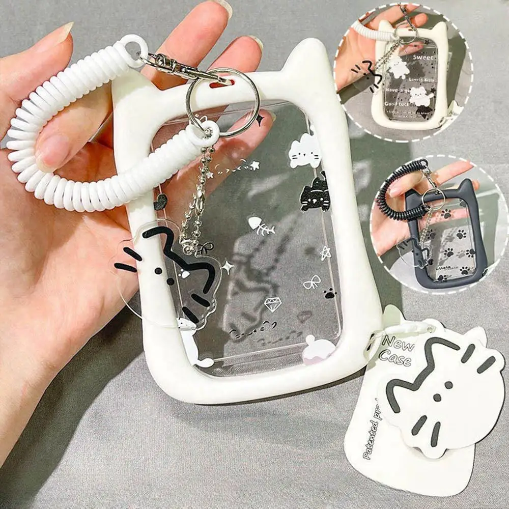 Cartoon Cat Ear Card Holder Girls 3-Inch Idol Photo Storage Clip Student Bus Card Student ID Holder Keychain Stationery