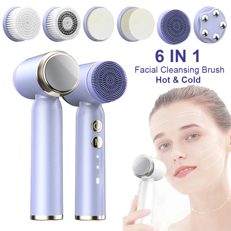 6in1ElectricUltrasonicFacialCleansingBrushesAutomaticRotating
