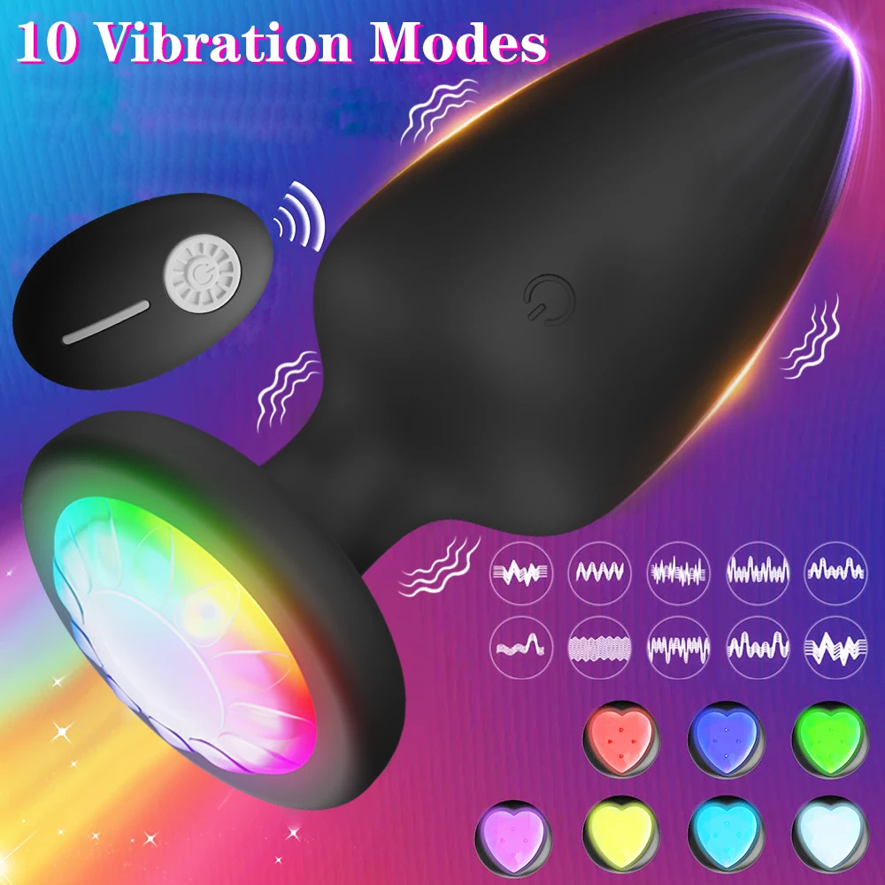 LED Colorful Light Butt Plug Anal Vibrator Wireless Remote Control Prostate Anus Massager Adults Sex Toys for Couples Men Women 1