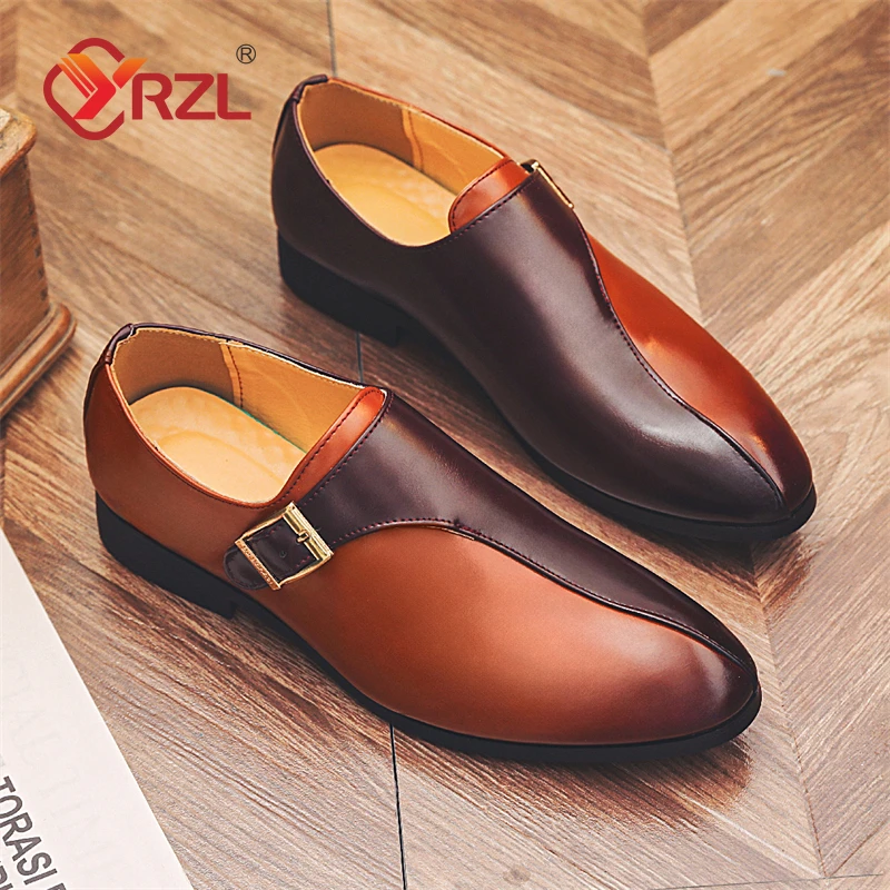 YRZL Mens Casual Business Formal Shoes Fashion Buckle Shoes Pointed Toe Office Shoes Men Loafers Flats Zapatillas Hombre