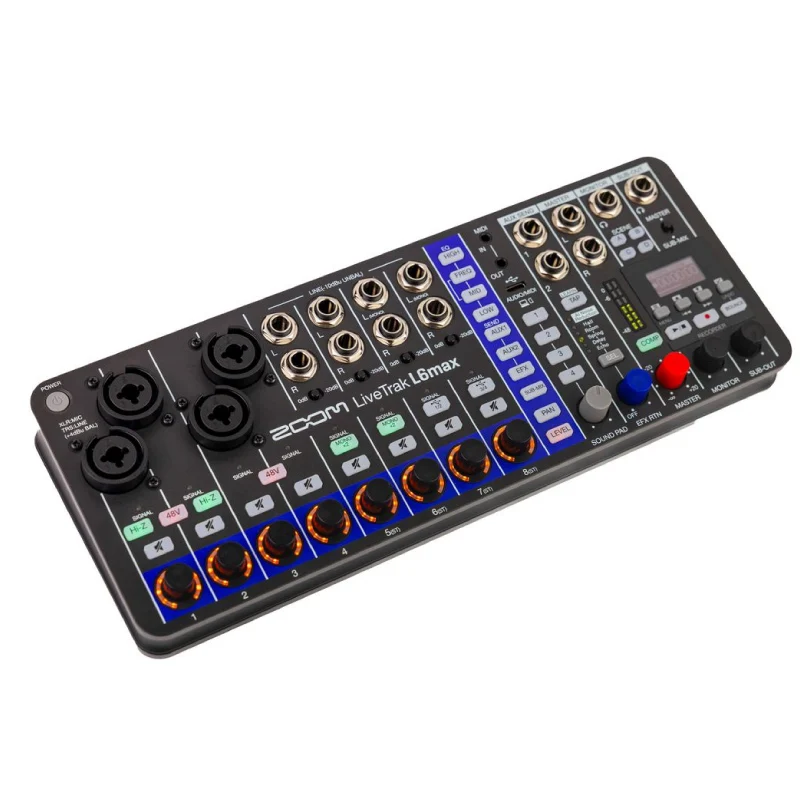 ZOOM LiveTrak L6max 디지털 믹서 및 레코더, 32비트 플로트, 12채널, 4개의 콤보+8개의 스테레오 입력, 사운드 패드, AI 소음 감소 기능