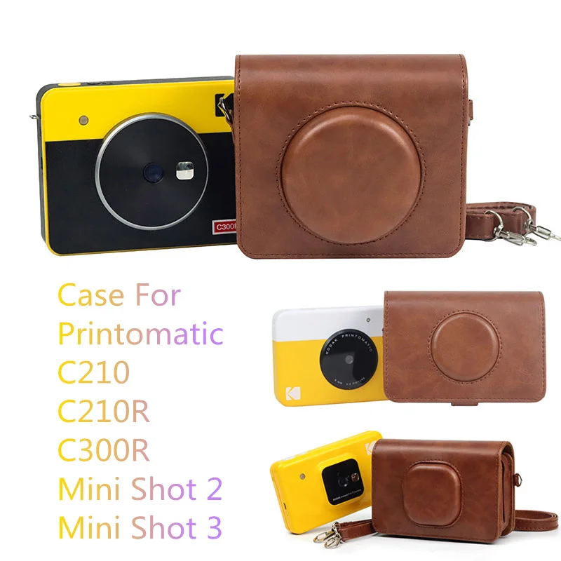 Retro PU Leather Camera Case Compatible with Printomatic C210 C210R C300R Mini Shot 2 Mini Shot 3 Camera Bag with Shoulder Strap