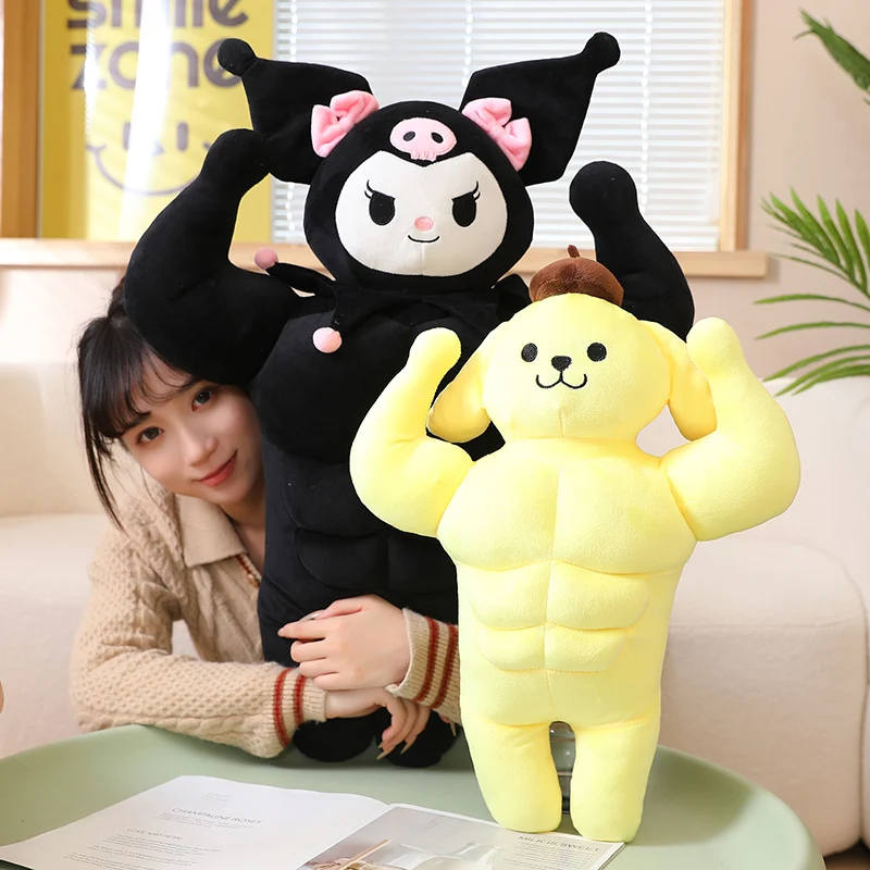 Sanrio Plush Funny Muscle Man Melody Kuromi Cinnamoroll Pom Pom Purin Stuffed Doll Kawaii Room