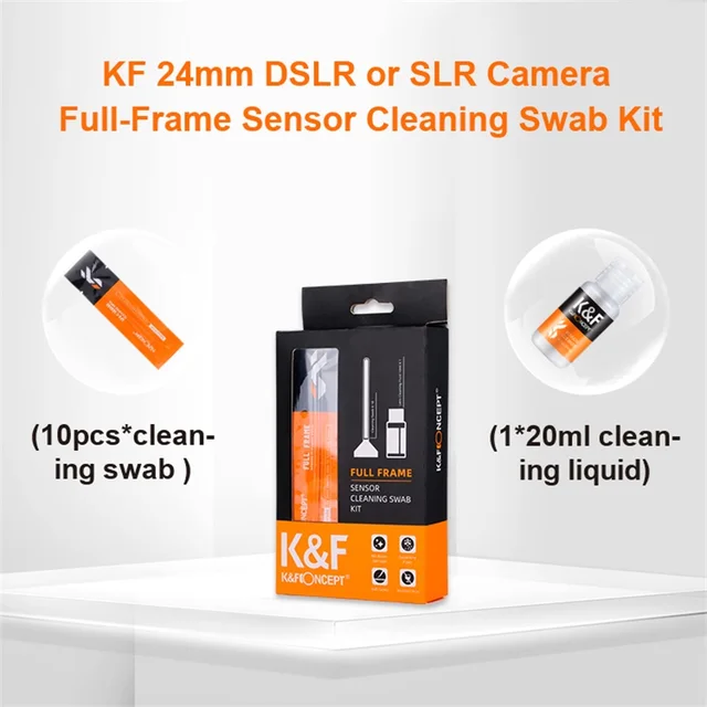 Kit Pulizia Sensore Fotocamera K&amp;F Concept - 10 Tamponi Full Frame + Liquido 20ml