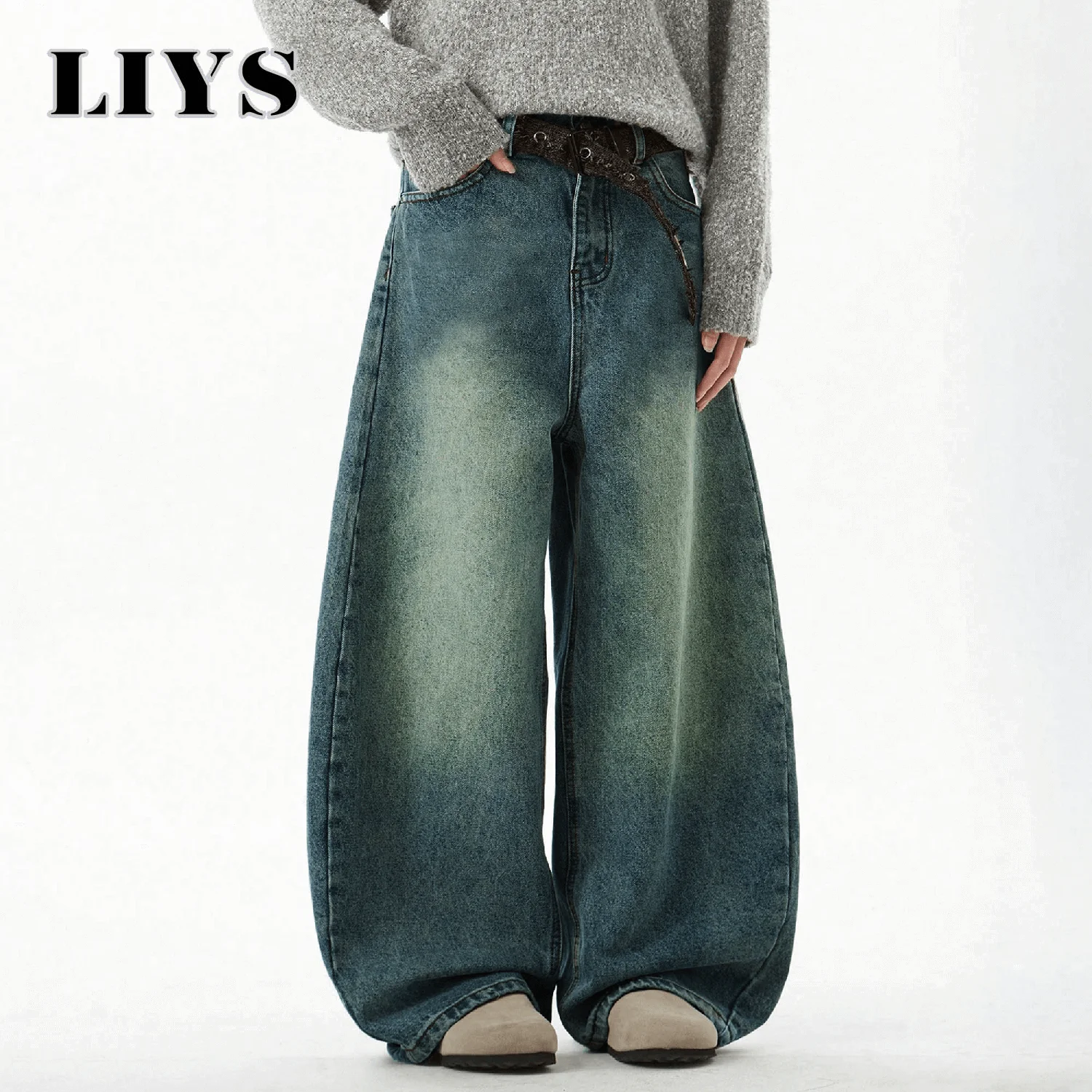 Men's Wear Blue Wide-Leg Denim Pants Baggy Jeans Vintage Three-Dimensional Cut Curved Knife Jeans Loose Fit Summer New Trend