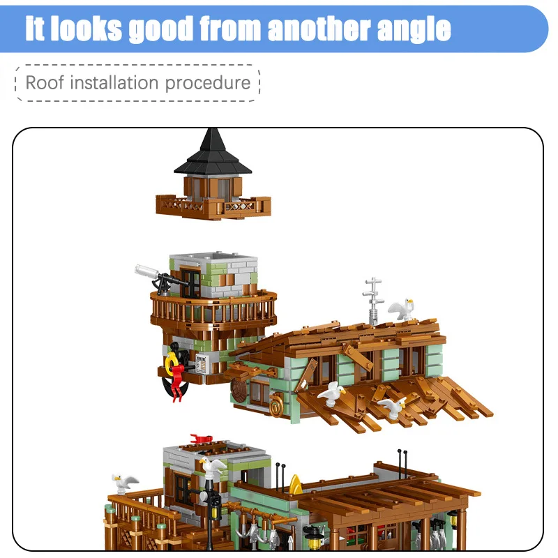 창의적인 마이크로 어부 캐빈 와프 목조 주택 빌딩 블록, 스트리트 뷰 빌라 건축 벽돌, 어린이 장난감 선물, 1881 개
