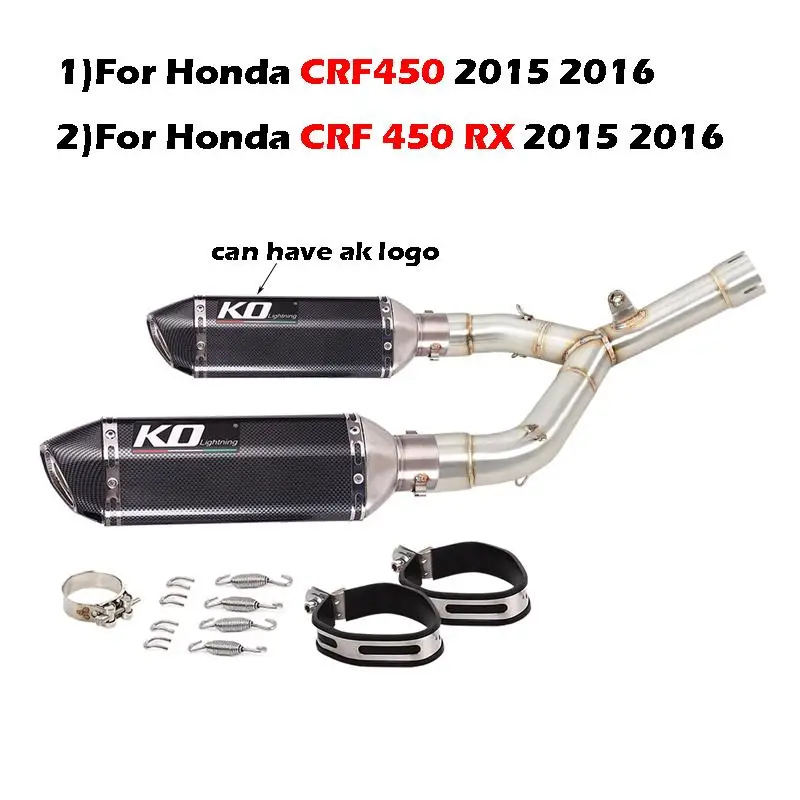 

For Honda CRF450 CRF 450 RX CRF450RX 2015 2016 Left&Right Motorcycle Exhaust System Mid Link Pipe Stainless Steel Muffler Escape