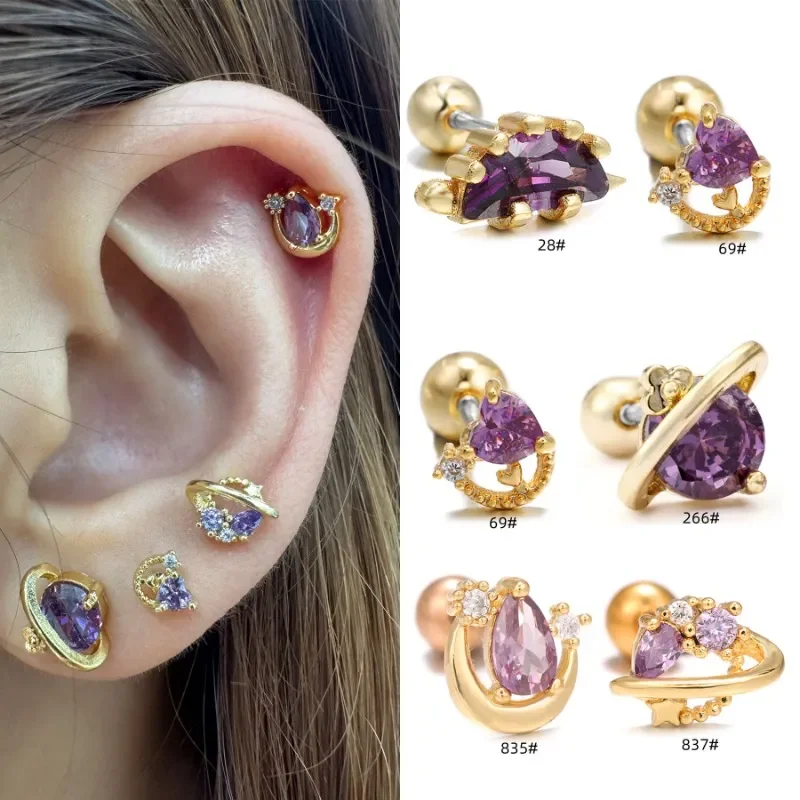 

Stainless Steel Cubic Zirconia Earrings Studs, Purple Star Shaped CZ Stud Earrings for Women, 20G EGD0028