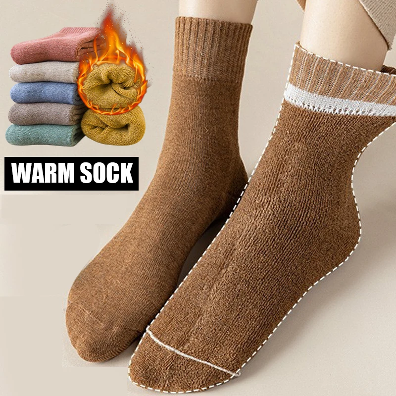 

1 Pair Winter Warm Women Socks Thicken Plush Soft Floor Sleep Men Sock Japanese Long Girl Harajuku Retro Cute Sokken Set