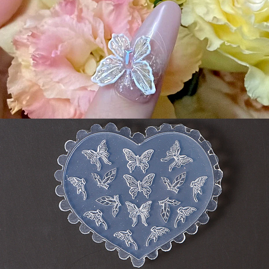 1pc 3D Butterfly Mold Silicone Flowers Leaves Shell Design Nail Art Stamping Templates Embossed Mold Manicure Tool NFG-333