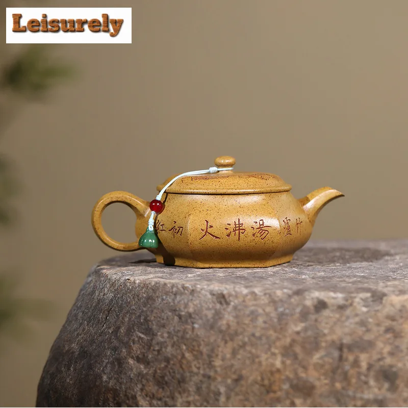220ml Vintage Yixing Purple Clay Teapot Artists Handmade Hexagonal Open Oven Pot Raw Ore The Keel Gold Sand Kettle Zisha Tea Set