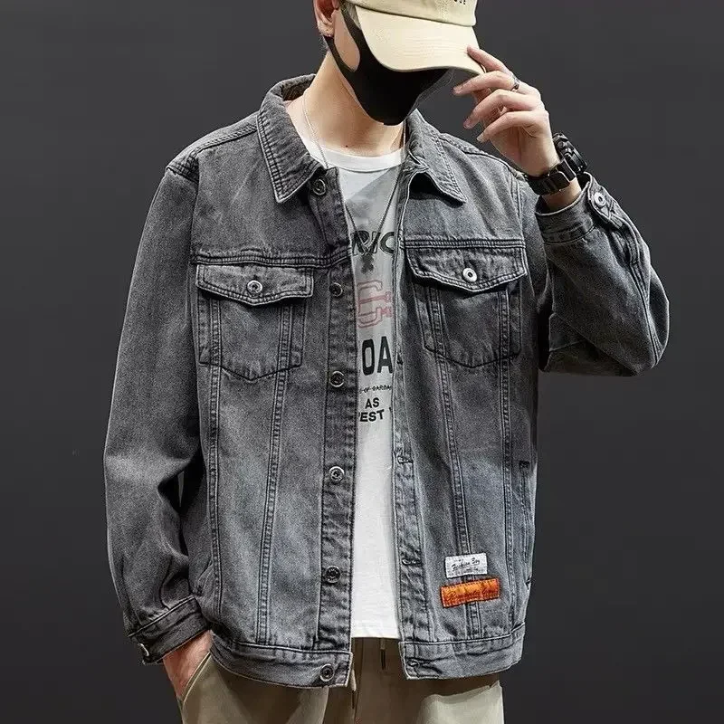 thumbnail image 1 of Chaquetas de mezclilla para hombre, abrigo de jeans de otoño para hombre, con botones, holgadas, de diseñador, lavadas a bordo, de Corea, al precio más bajo, talla grande, una pieza, LS, 1 of 5