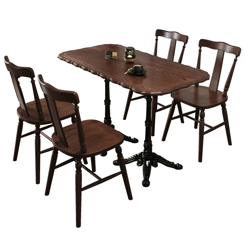 Retro Bar Table and Chair Combination Bakery Solid Wood Table Commercial Dining Booth (5)