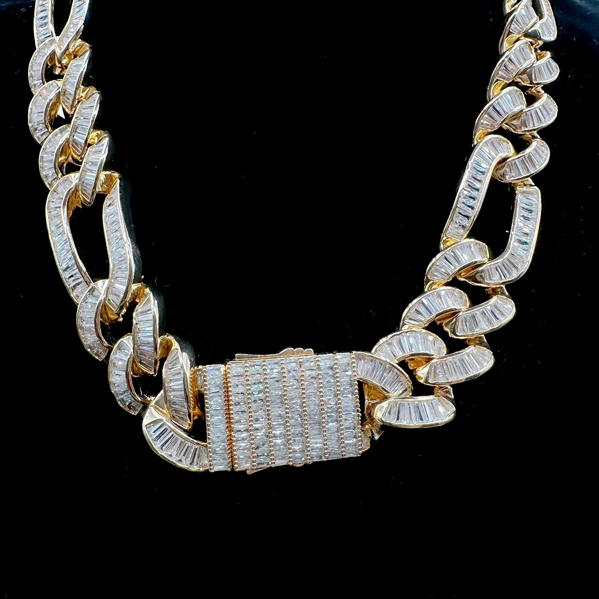 Aokaishen Figaro Cuban Link Chain for Men Baguette Necklace Real Copper Spring Clasp Hip Hop Jewelry 2023 Trend