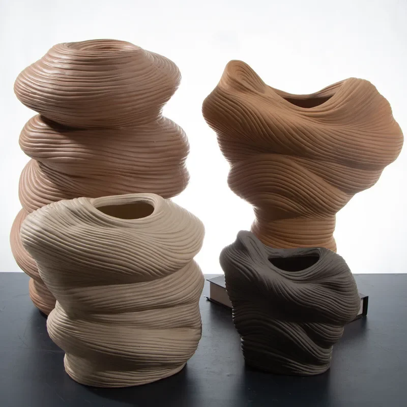 Ceramic Vase Stripe Winding Pattern Flower Vase Porcelain Crafts Flower Arrangement Accessories Home Furnishing Decoration 2