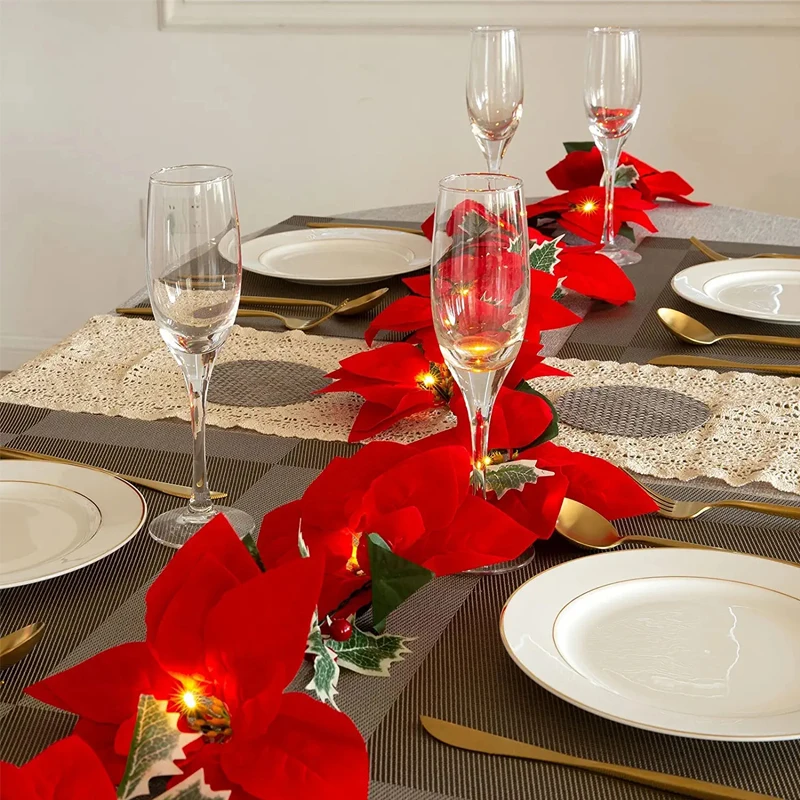 DUOJIN - Decorazione fiore di Natale, stella di Natale artificiale, fiore finto color oro, con 12 fiocchi di Natale e 12 clip, kit completo ornamenti per ghirlanda di Natale e albero di