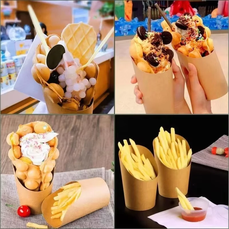 Disposable greaseproof French Fries cup Hamburger sandwich paper kitchen cowhide skew cup Packing box Ice cream paper cup