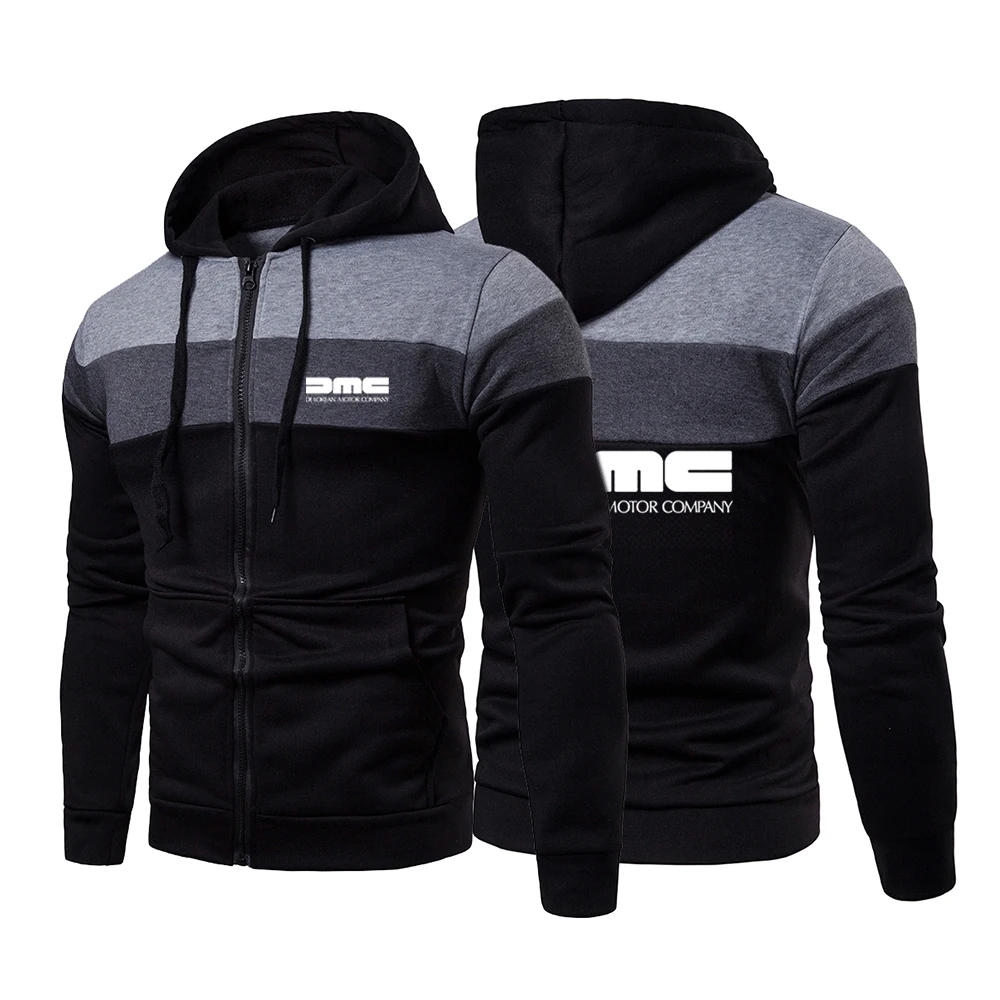 

2023 New Men's Delorean Motor Company Comfortable College Movement Hoodies Printing Splicing Popular Hooded Zipper Jacket Coat