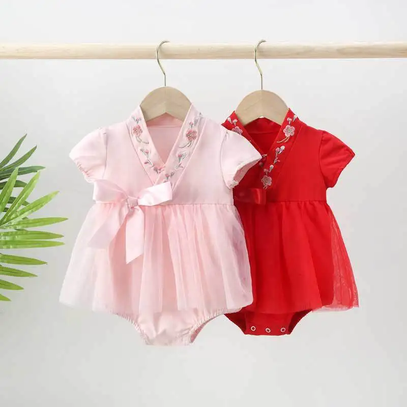 

2023 Baby Girl Clothes Summer New Girls' Cotton Baby Onesie 100 Days Photo Embroidered Collar Girl's Coat Baby Dress