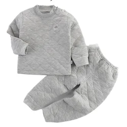 Yk criança pijamas inverno crianças conjuntos de roupas de lã quente pijamas para meninos engrossar meninas roupa interior do bebê térmica