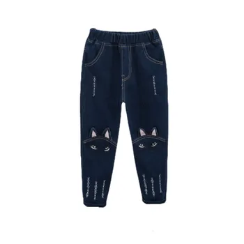 Casual Jeans For Girls Kids Cute Cat Design Pants Children's Jeans Denim Clothing For Girls 7 to 14Y Spring and Autumn Trousers 4