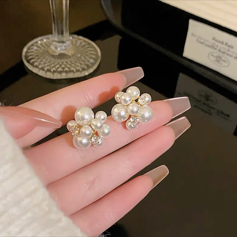 Fashion Imitation Pearl Handwork Stud Earring For Woman Girls Korean Geometry Cheap Earring Gifts New Trending Jewelry